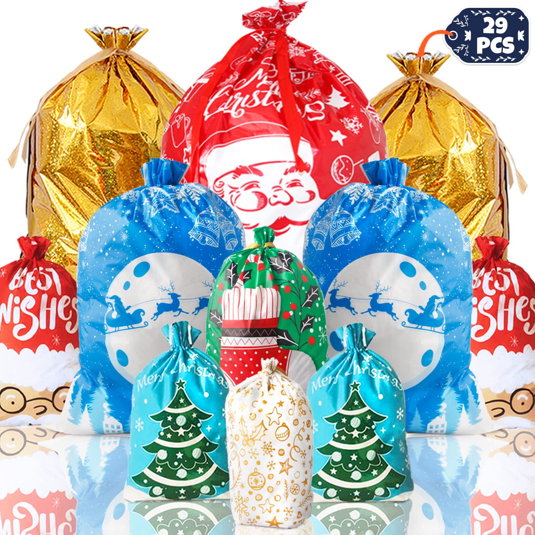 Christmas Bags 29 Pcs Large Christmas Bags Xmas Gift Bags with Drawstring Gift Bags for Party Gift Wrapping