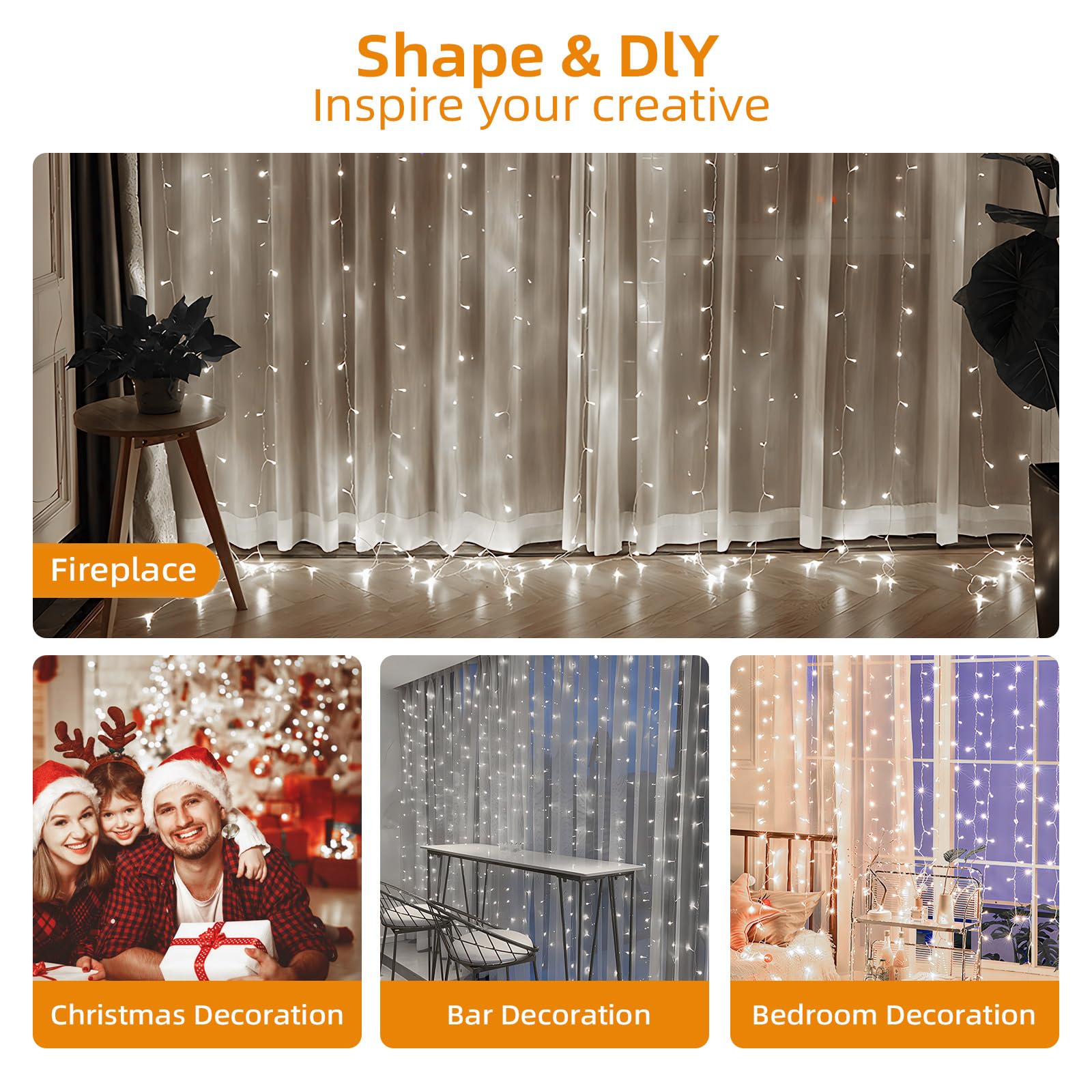 Jsdoin Cortina Luces,3.6 x 3M con Control Remoto 8 Modos de USB Cortina de Luces Navidad Exterior,360 LED Cortina LED Decoración para Navidad Jardín Habitación Cortina (Blanco frío)