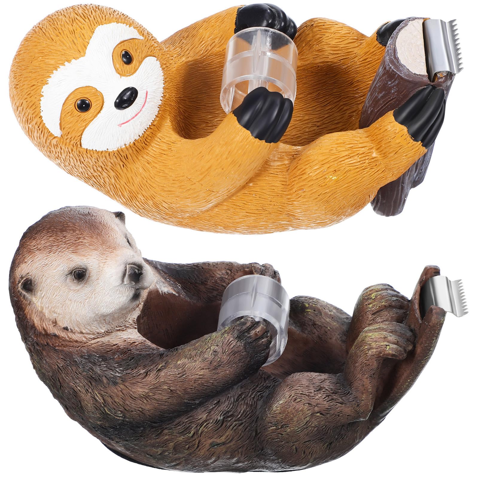 SECFOU Dispenser per Nastro Adesivo Organizzatore da Tavolo 2 Pezzi da Ufficio Set in Resina Design Animale Adorabile a Forma di Lontra e Bradipo per Scrivania