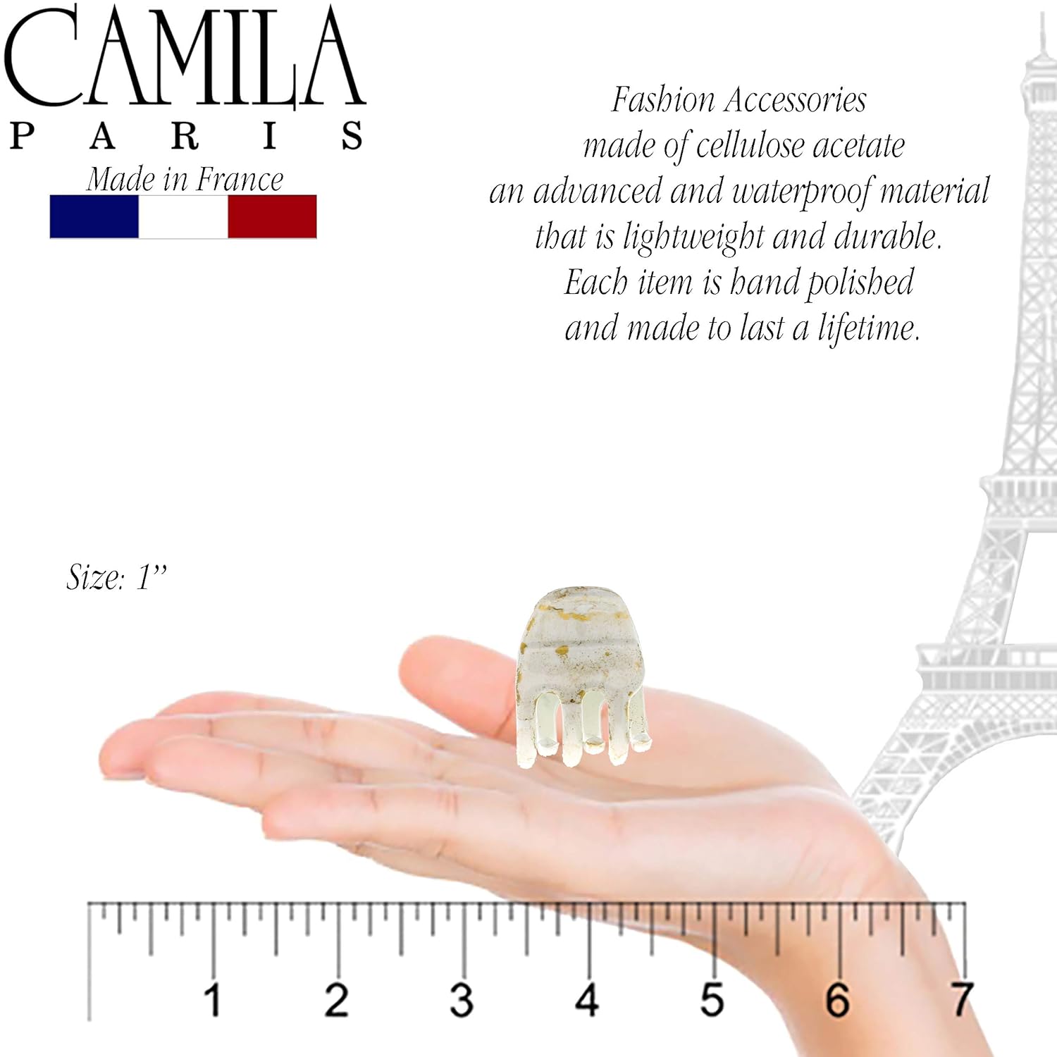Camila Paris CP2925 French Hair Clip for Women, Small Set of 2 White Gold Girls Hair Claw Clips Jaw. Fashion Durable Styling Hair Accessories for Women, Strong Hold No Slip Grip, Made in France - Image 3