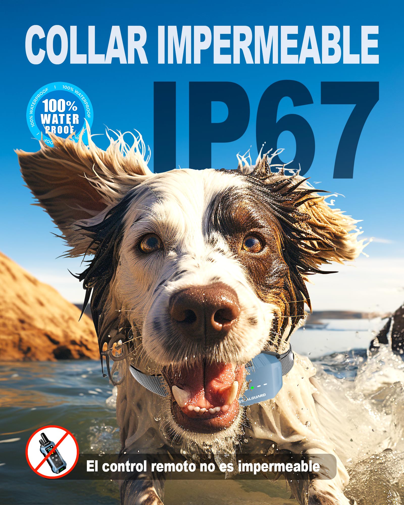 Collar de Adiestramiento para Perros, Sin Descarga Eléctrica, 9 Niveles, Sonido, Vibración y Boost, Alcance 3000m, Recargable, Autonomía 30 Días, Impermeable IP67, para Todos los Perros