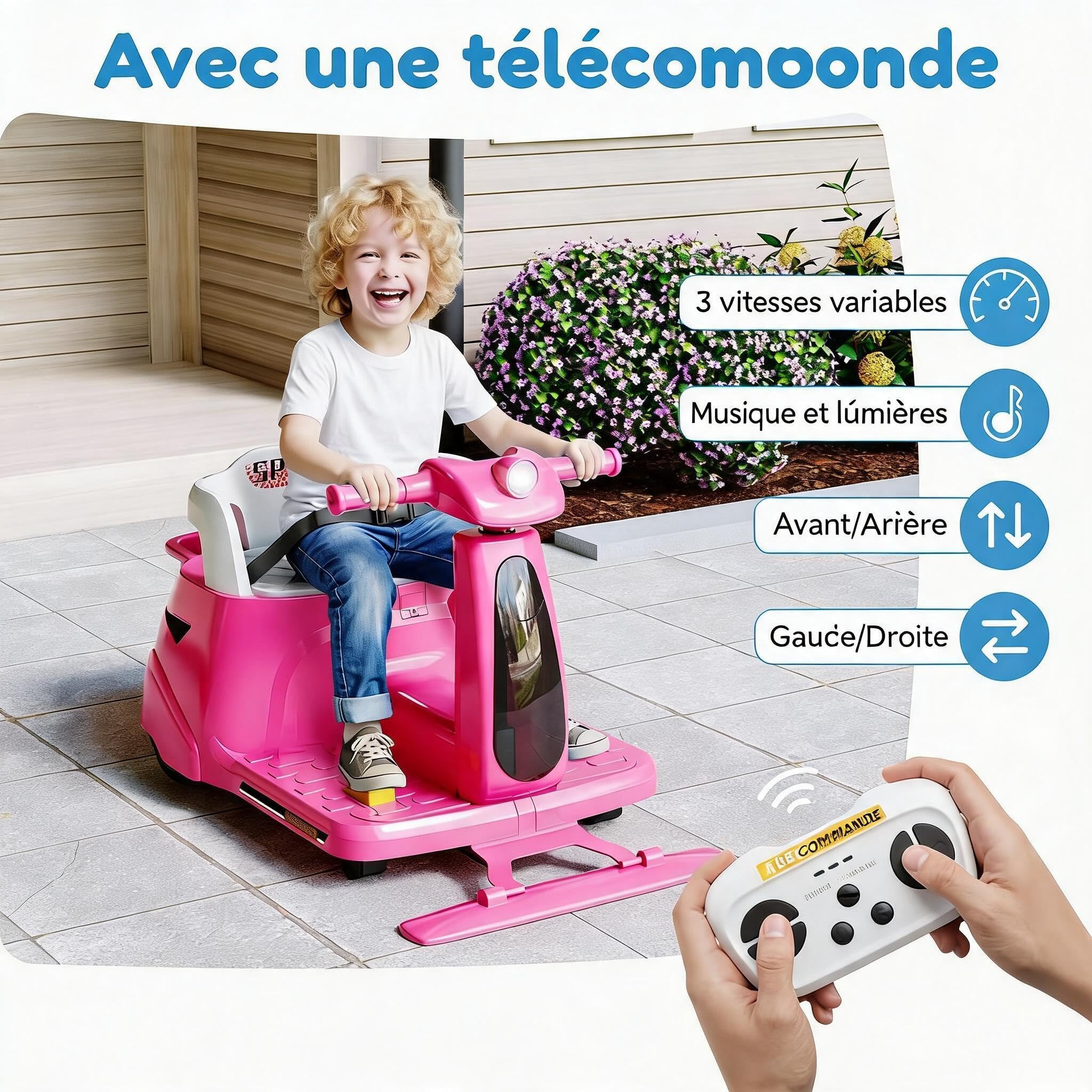 Garvee Kinder Elektroauto 2, in, 1 mit Wischmopp, 12V, Eltern, LED, Lichter | Batterieauto Spielzeugfahrzeug, Fernbedienung, kabellose Verbindung/USB, für Kinder 3, 8 Jahre, Farbe: Rosa