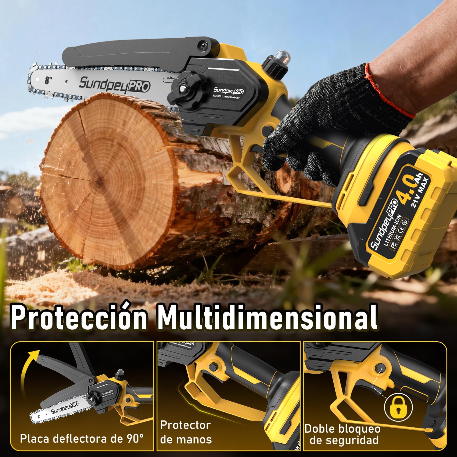 8 y 6 Pulgadas Mini Motosierra Bateria 8000mAh - 21V Sierra Electrica Podar Arboles, Sin Escobillas, Ajuste Sin Herramientas, Motosierra Electrica Pequeña de Mano podar Arboles