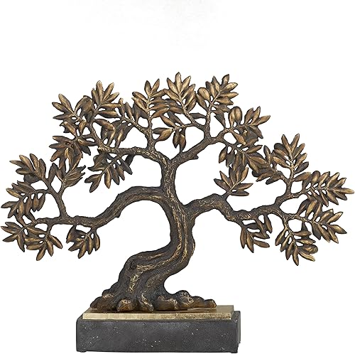Miniatura 13 de Deco 79 Escultura de árbol de Polystone con base negra, 10 x 4 x 13 pulgadas, bronce