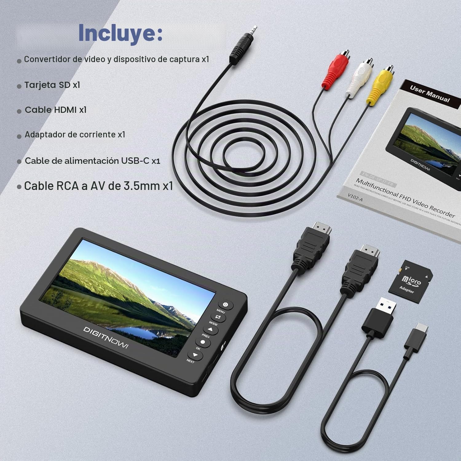 Convertidor VHS a Digital, HD Video Grabber, 1080P 60FPS Video a Digital Converter, Grabación deVideo y Audio de VCR, VHS, Hi8, DVD, Videocámara (Negro Mini DV)