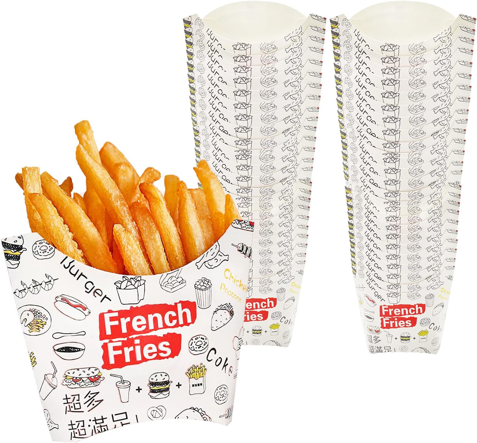 5 oz 50-Pack French Fry Containers Box Cups, Disposable Paperboard French Fries Holders, Kid's Snack Container for Party