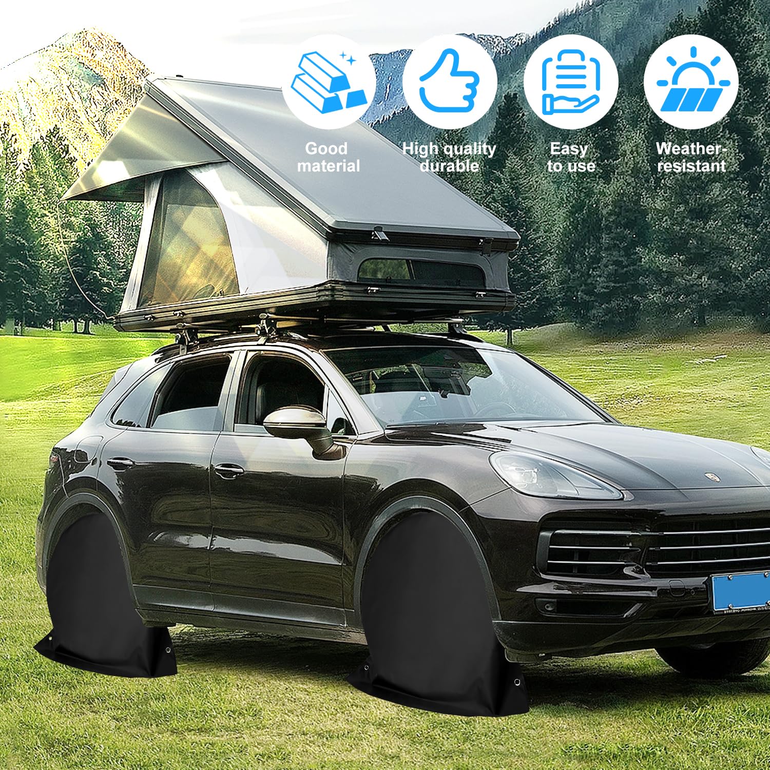 Housses De Pneus de Roue de Caravane pour Camping-Car Remorque Lot de 4 Imperméables Anti-UV pour Pneus de 27 à 29 Pouces de Diamètre 72,5 x 72,5 cm (Noir-4PCS)