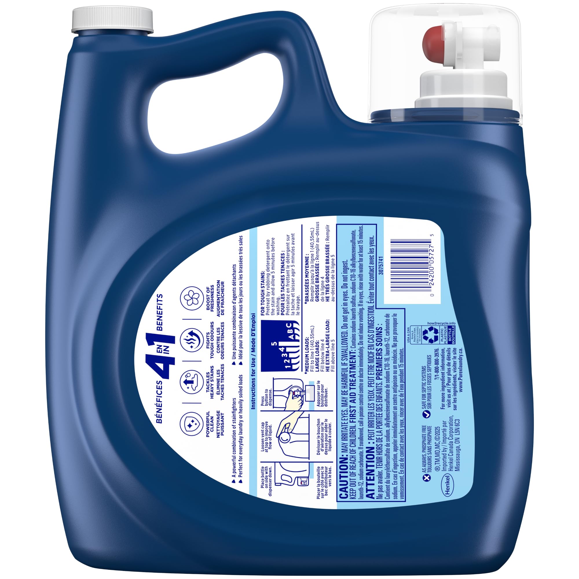 Purex Plus Oxi, Concentrated Liquid Laundry Detergent with 4in1 benefits, Tough on Stains, Brightens and Whitens Clothes, 4.42L, 109 Wash Loads, HE Compatible - 2