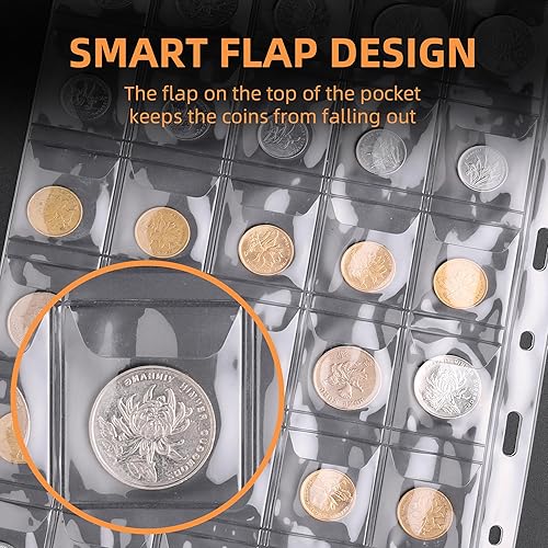 Miniatura 4 de Libro de colección de monedas para coleccionista, 260 bolsillos ignífugos para colección de monedas, organizador de colección de monedas, caja de
