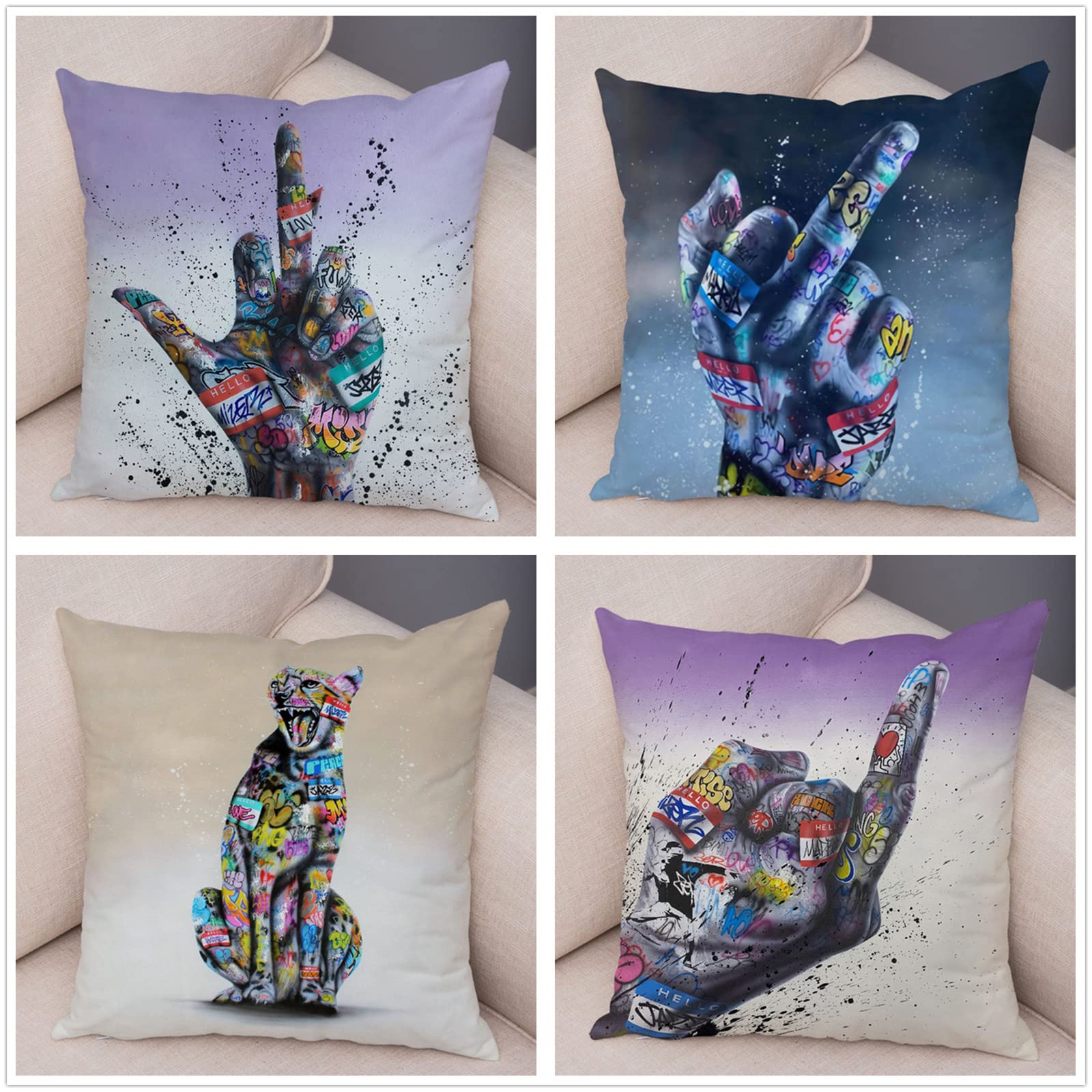 Poszewka na poduszkę 50 x 50 cm zestaw 4 poszewek na poduszkę sztuka uliczna wodoodporna poduszka na sofę nowoczesna dekoracyjna poduszka zewnętrzna poszewki na poduszki poszewka na sofę do domu