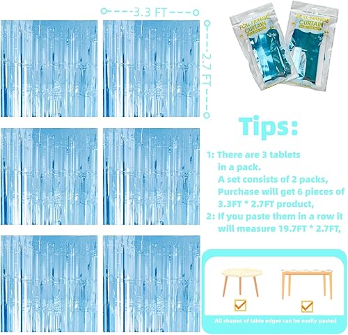 Miniatura 4 de Paquete de 2 guirnaldas de falda de mesa con flecos de papel de aluminio azul claro amplio, decoración de fiesta para cumpleaños, niños, océano bajo