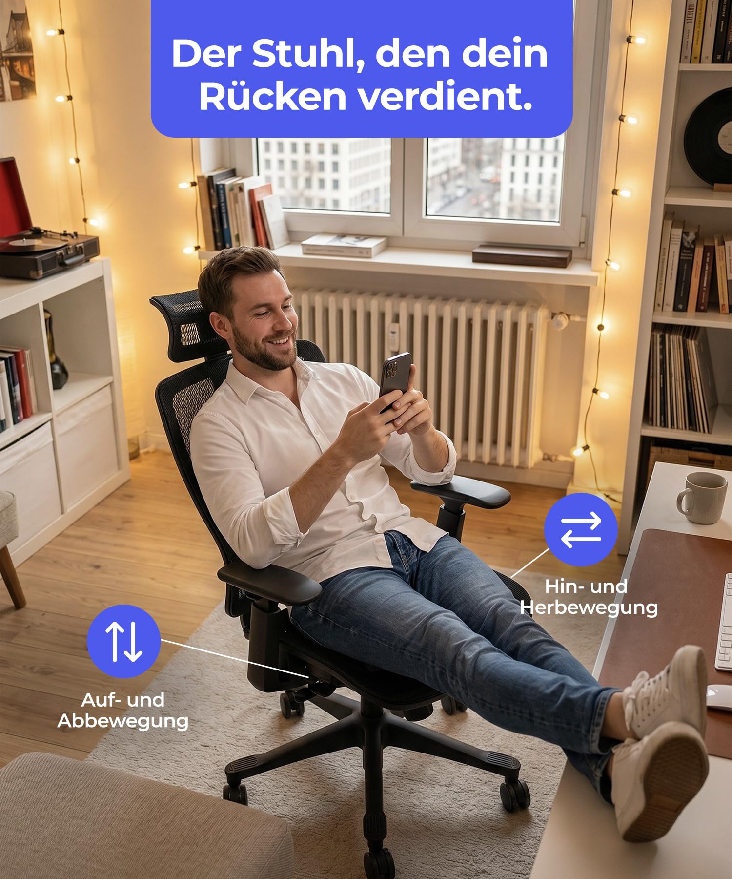 Stane Bürostuhl Ergonomisch - Pc Stuhl Mit Fußstütze - Schreibtisch Stuhl Mit Hoher Belastbarkeit (130 kg) - Elegant & Vielseitig (Netz)
