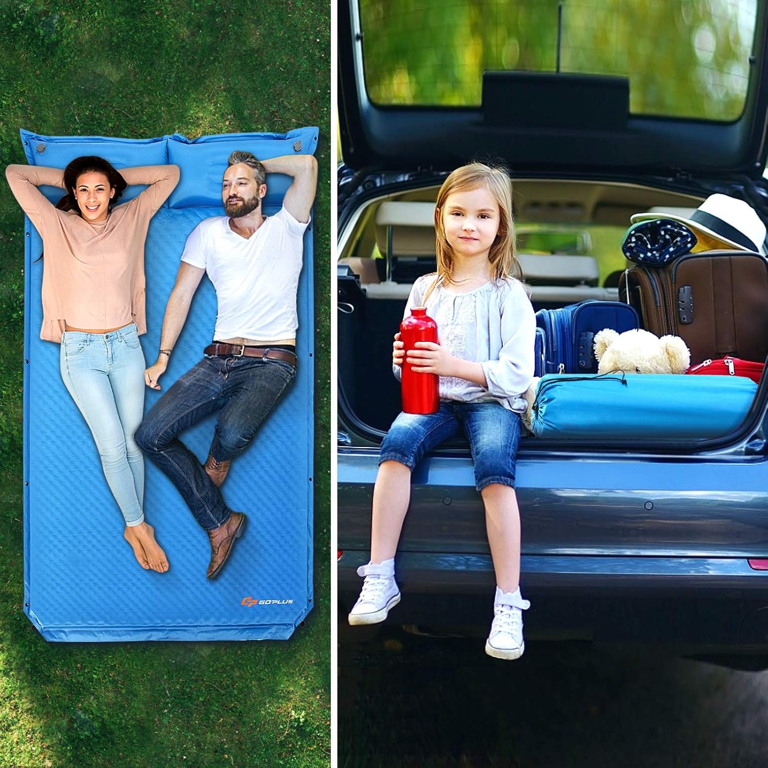 Goplus 2 Person Self-Inflating Camping Sleeping Pad, Black, 74 x 52 inch