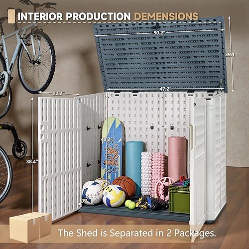 Miniatura 5 de Devoko Cobertizo de almacenamiento de resina para exteriores, gabinete de almacenamiento para exteriores de 34 pies cúbicos sin estante,