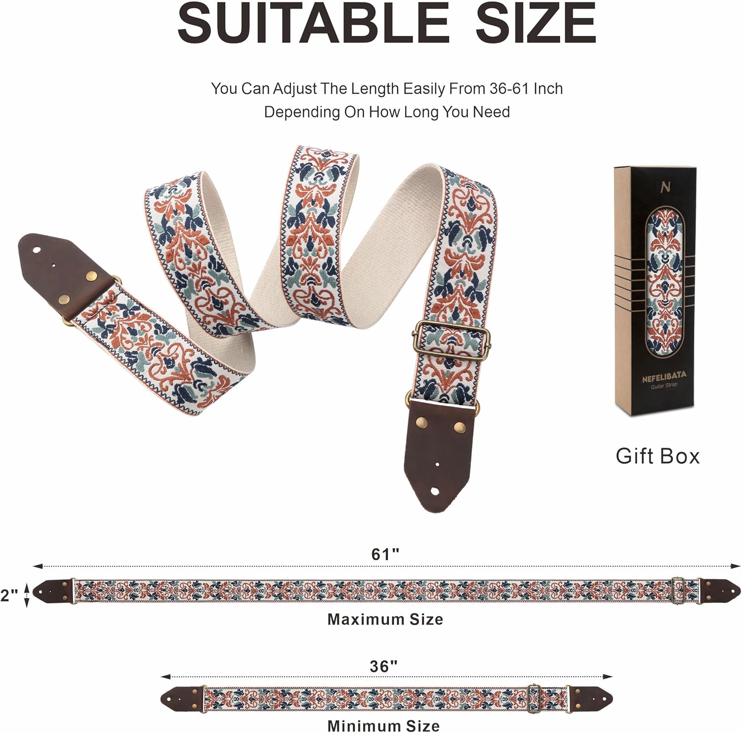 Nefelibata Guitar Strap,Jacquard Embroidery Cotton Guitar Straps with Crazy Horse Leather Ends for Bass, Electric & Acoustic, Best Gifts for Kids, Guitarists(Golden Jacquard) : Musical Instruments