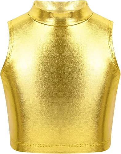 Miniatura 3 de Leotardo de baile de jazz moderno para niñas, estilo hip hop, jazz, tutú con lentejuelas, top corto metálico con falda irregular, Oro