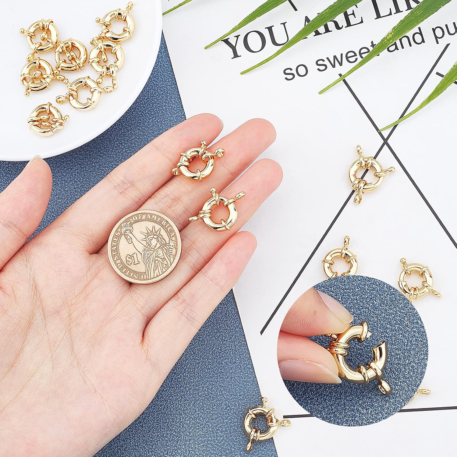 PH PandaHall 15pcs 3mm Rack Plating Metal Spring Ring Clasps Round Clasps and Closures with Closed Jump Rings Golden Springring Trigger Clasp Jewelry Connectors for Necklace Jewelry Ma