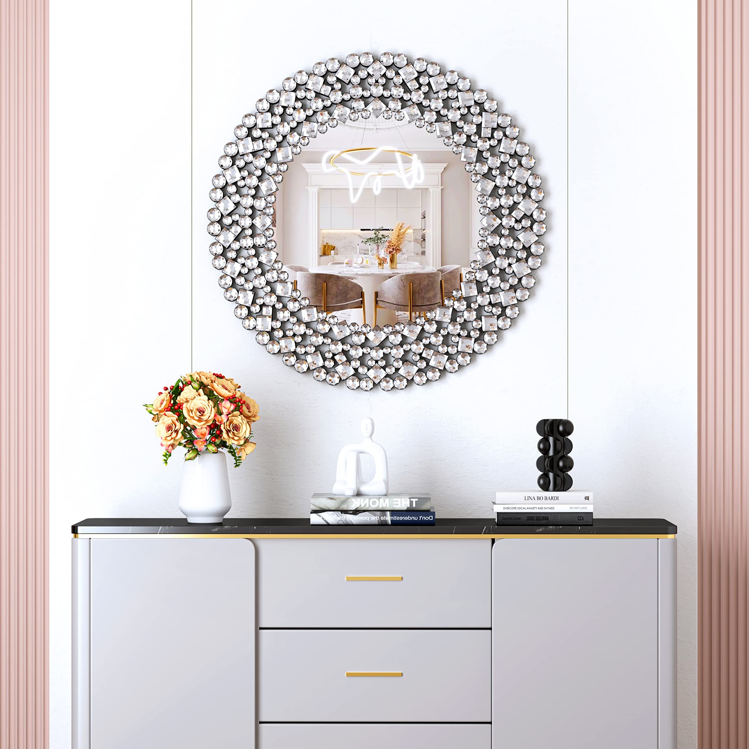 LW Collection Wandspiegel met haak goud rond 60x79 cm metaal | Leen Bakker