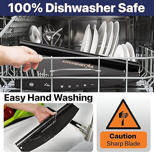 Miniatura 6 de Kitchenstar Cortador de pizza de 14" Cuchillo de acero inoxidable afilado para rebanar - Estilo balancín con cubierta de hoja  Picar y rebanar