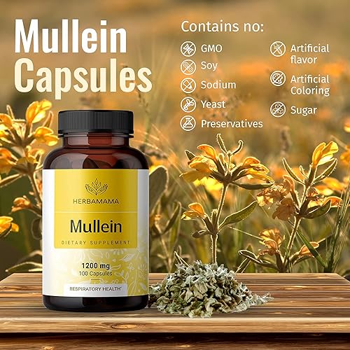 Miniatura 5 de HERBAMAMA Cápsulas dietéticas de hoja de gordolobo - Pulmones transparentes, salud digestiva y suplementos respiratorios, extracto de gordolobo