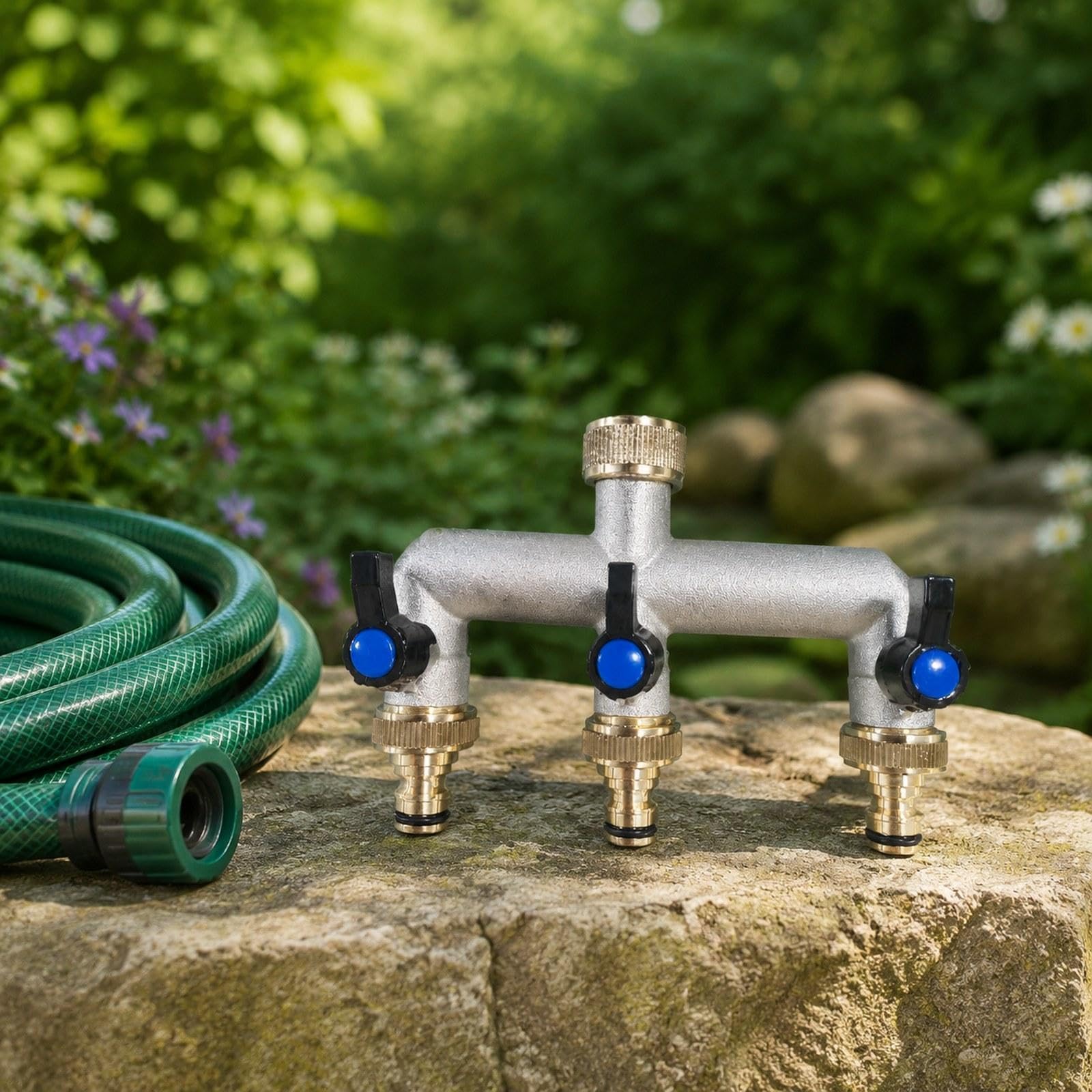 Sdoppiatore Tubo da Giardino Raccordo Valvola Ottone Estensione Manico Installazione Facile Adatto per Irrigazione Giardino Prato Irrigazione, Nero Blu