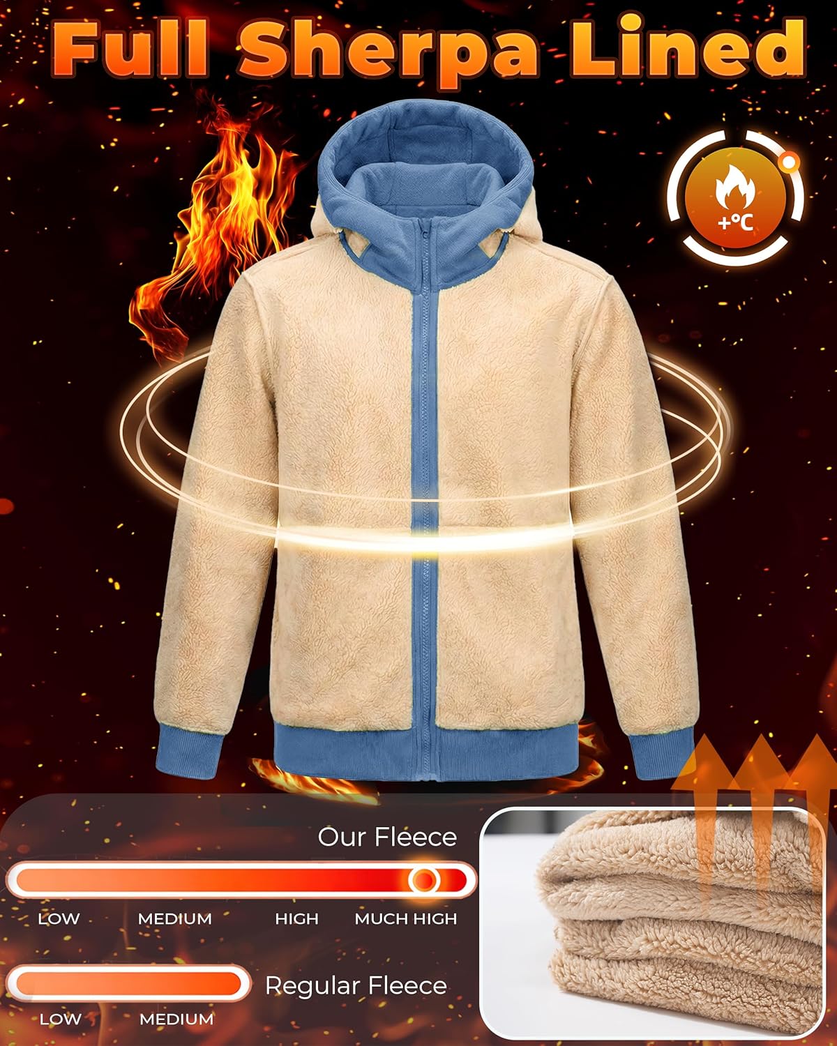 Boladeci Men's Sherpa Lined Hoodie Jacket Winter Warm Heavy Weight Zip Up Hooded Sweatshirt Thick Fleece Coats - Image 4