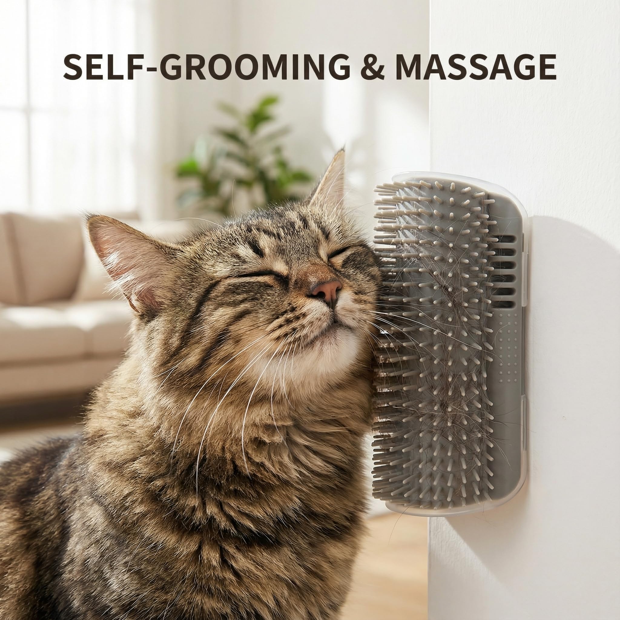 Cat Scratcher, Gray Soft Silicone Grooming Supplies Wall Mounted Corner Cat Scratcher Curls Face Rubbing Post Self Groomer for Indoor Massage and Shedding Hair Removal - image 7