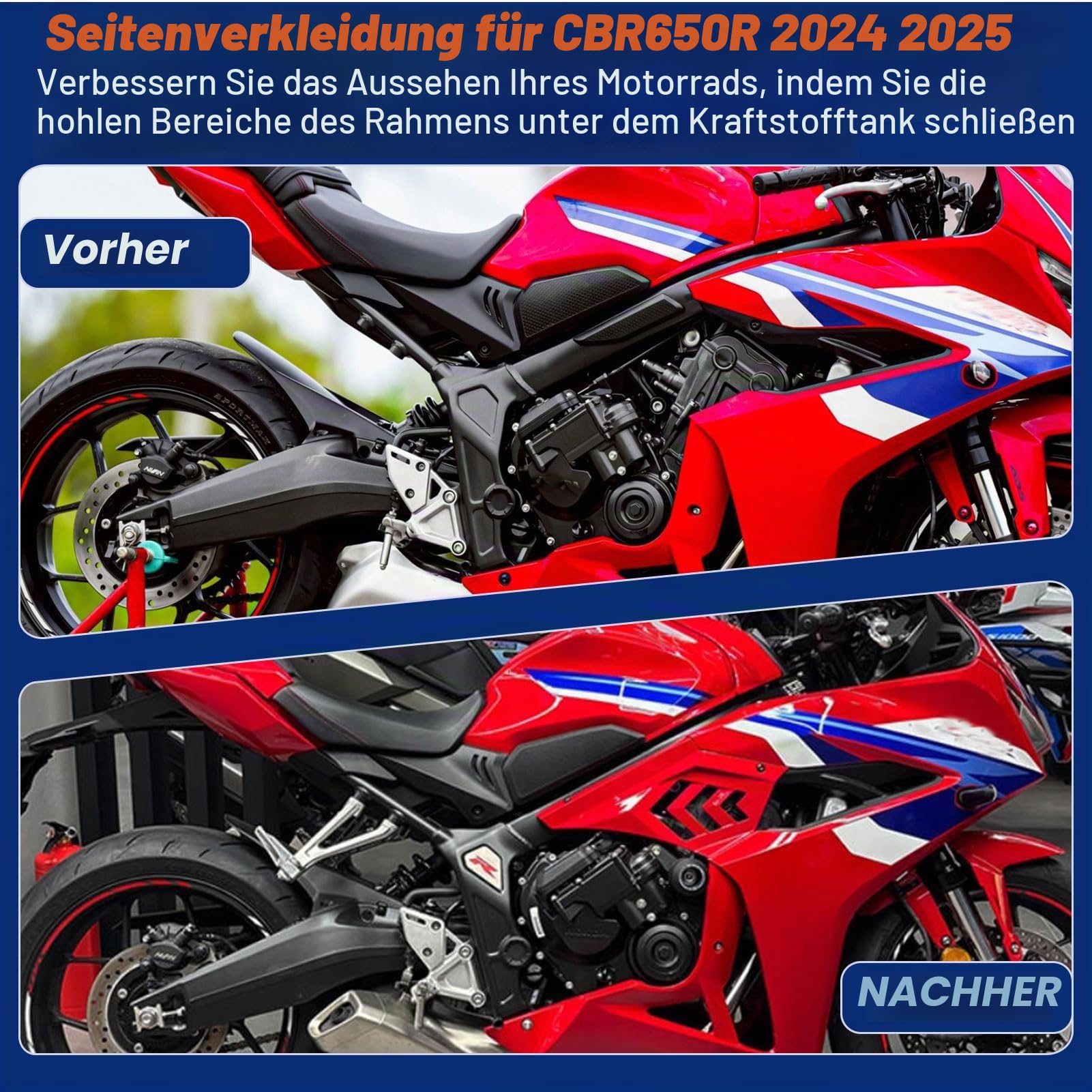 Motorrad CBR650R Rahmenfüllung Mittelseitenverkleidung Karosserie Dekorative Verkleidung Verkleidung kompatibel mit CBR 650R CBR 650 R Zubehör 2024-2025 (Mattschwarz)