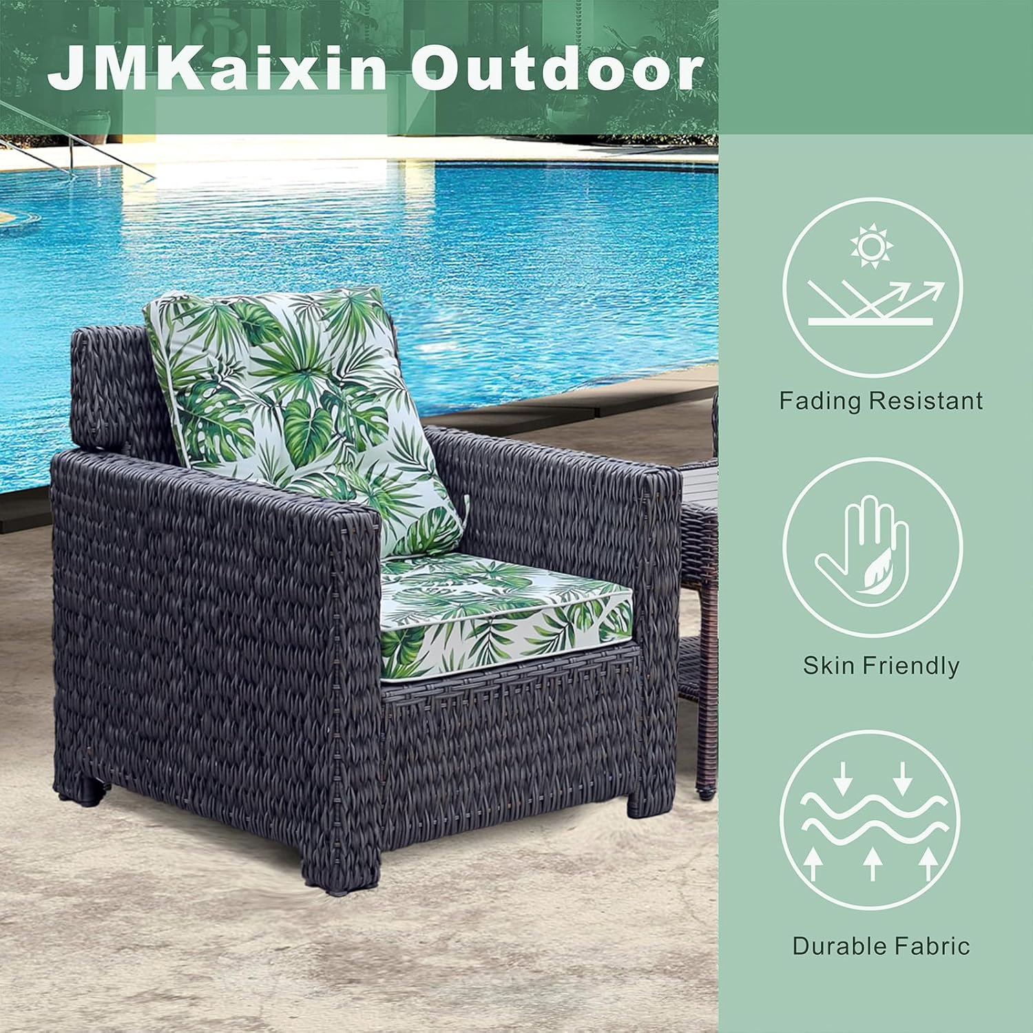 Outdoor Seat/Back Deep Chair Cushion Set for Patio Furniture - Lounge Chair Cushions with Ties - Water-Resistant Patio Chair Cushions 22x22“