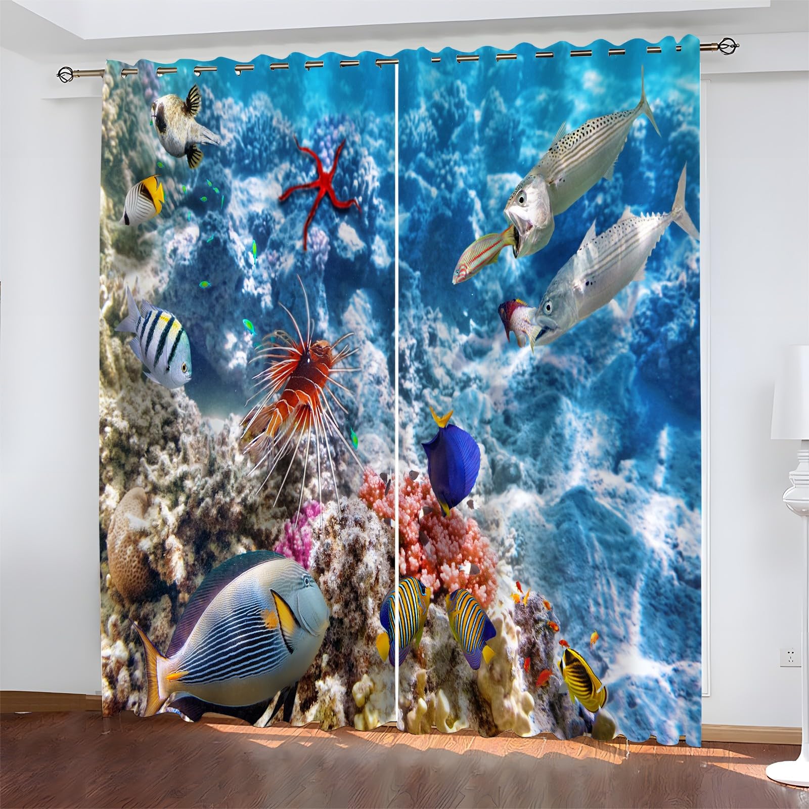 Amazon｜魚 遮光カーテン シーライフ 断熱カーテン3Dプリントされた