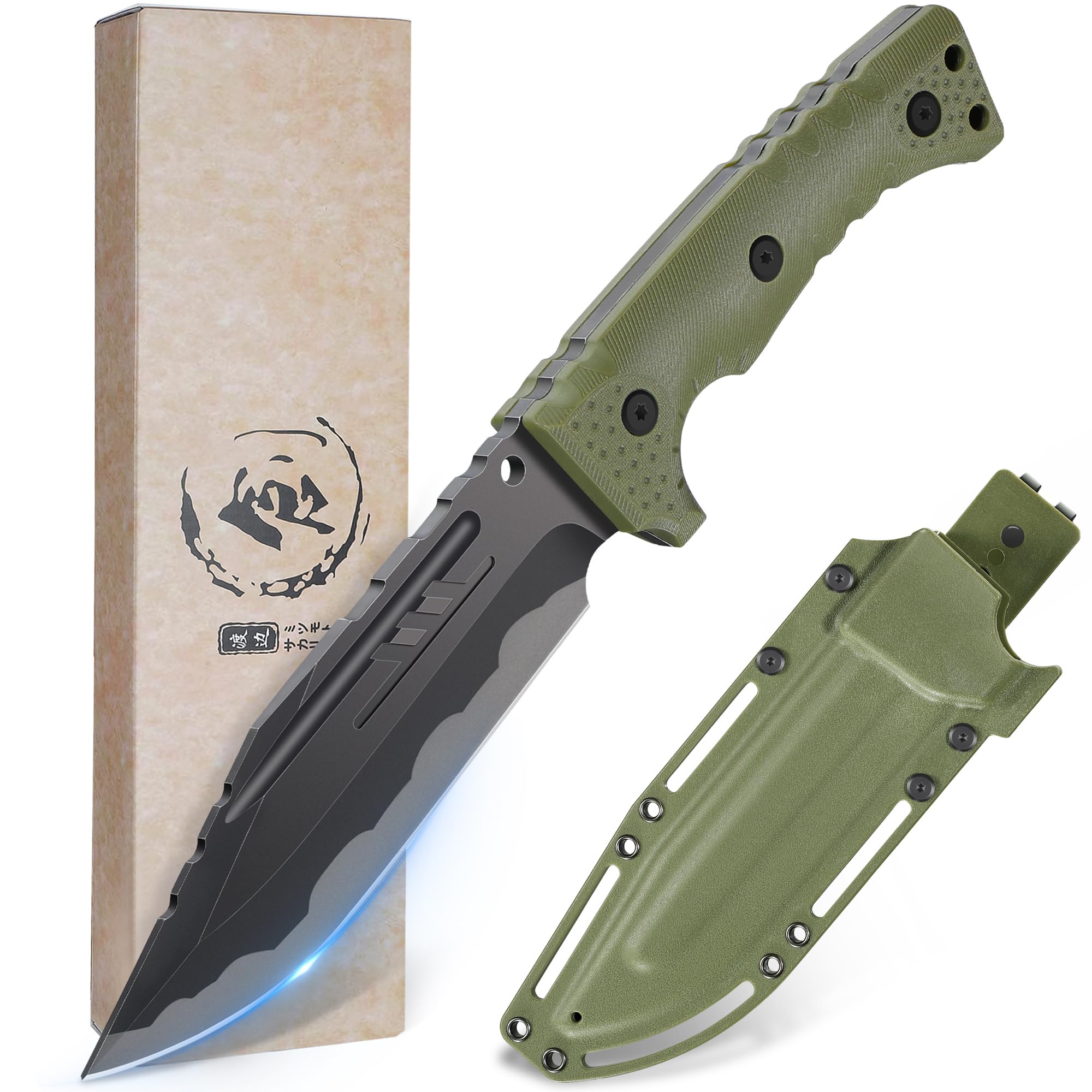 DRGSKL Outdoor Survival Messer D2 Stahl Bushcraft Jagdmesser mit Kydex Holster G10 Full Tang Griff Scharfes Camping Messer Geschenk Sport & Freizeit