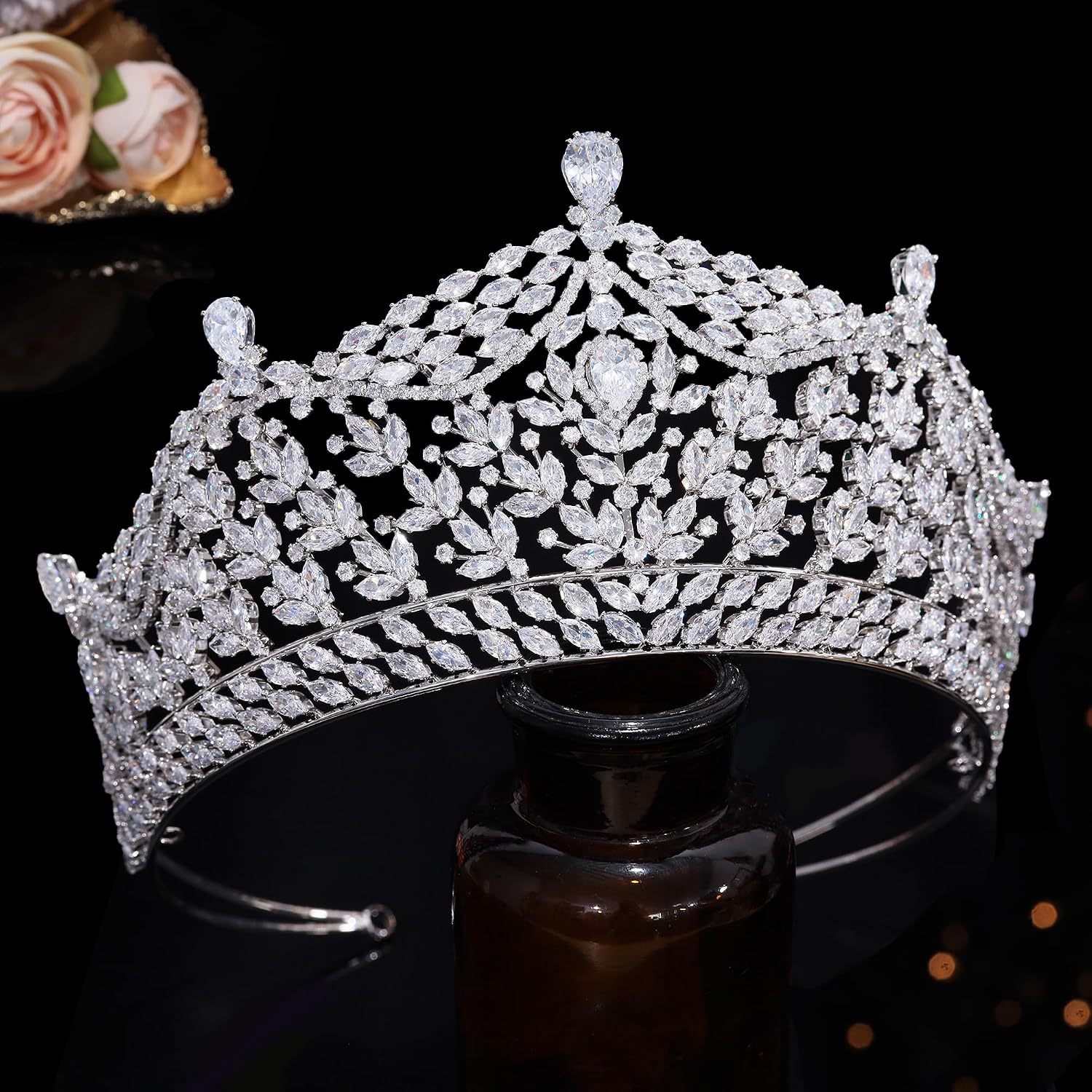 Lagre 5A Cubic Zirconia Wedding Tiaras for Women Big CZ Sweet 16 Quinceanera Crowns Birthday Bridal Headpieces