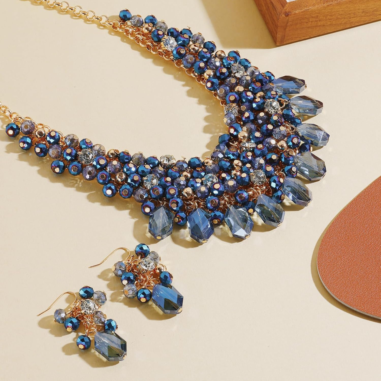 Bocar Crystal Necklace Set for Women Multi Layered Chunky Collar Statement Jewelry with Matching Earrings for Women Gift(P-NK-10817-Set)