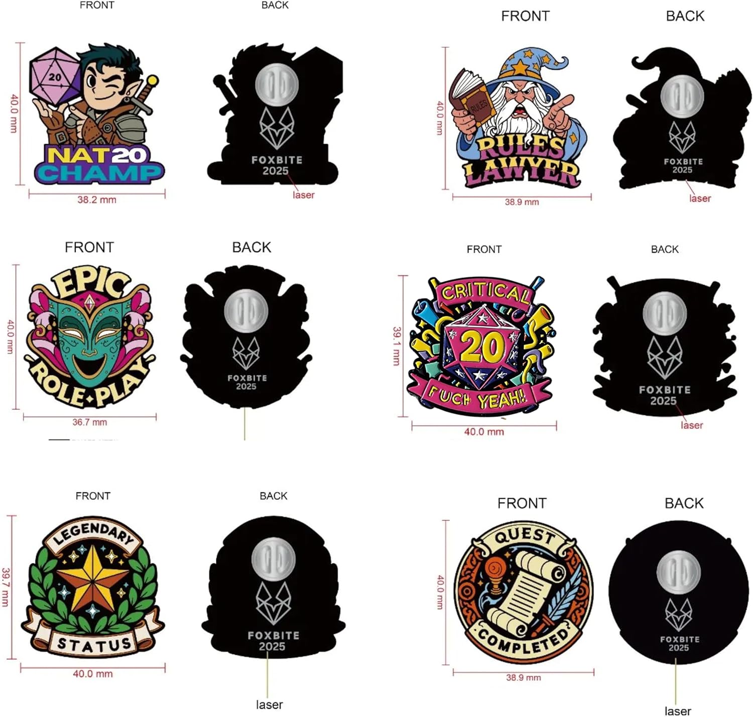 FOXBITE D&D 5E Enamel Pins Set - Fantasy RPG Badge Collection for Dungeon Masters & Players | Dungeons and dragons,TRPG Lovers With D2 coin - D20 Dice, Character Class, DM Pins