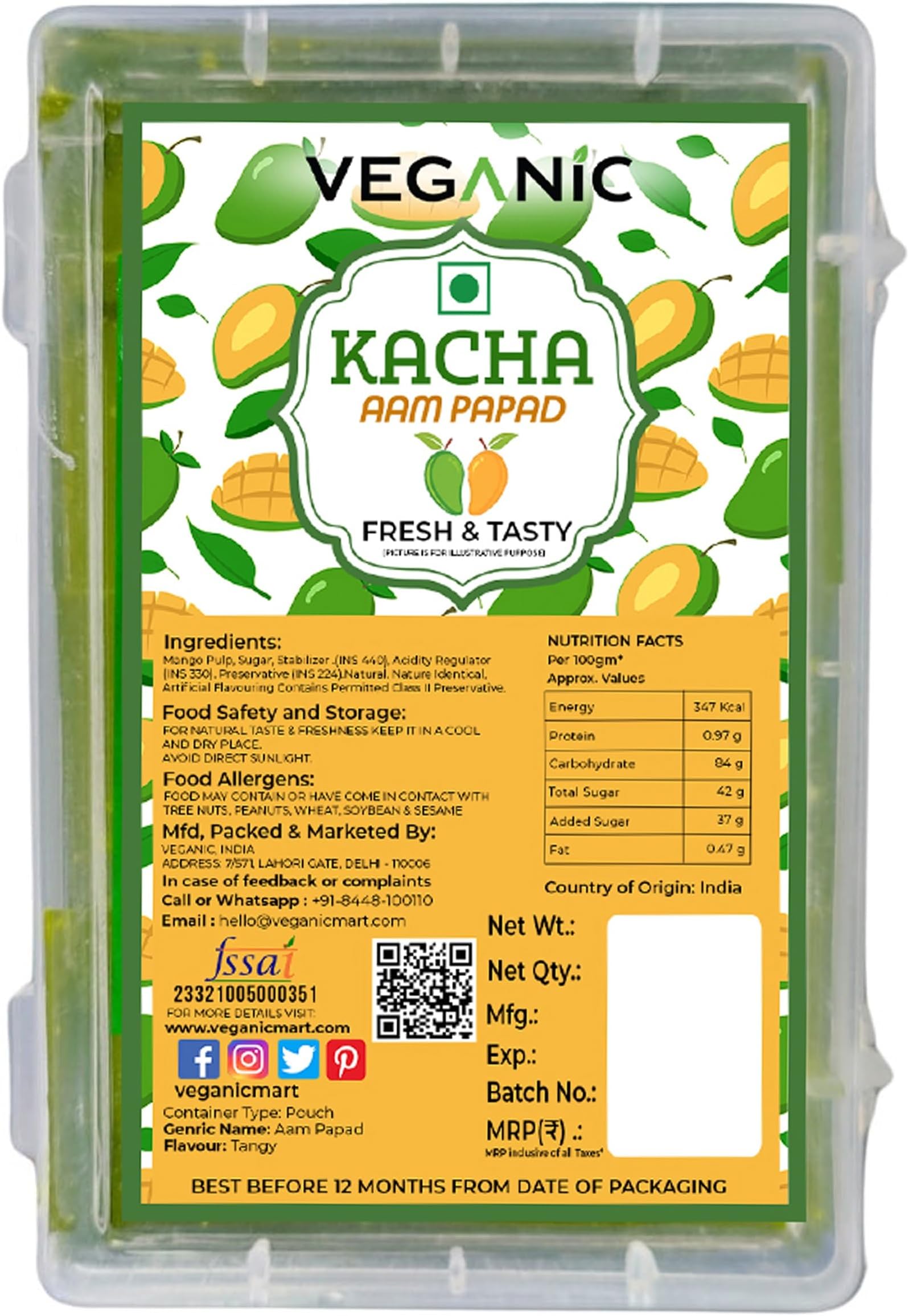 Kachha Aam Papad | Dried Raw Alphonso Mango Slices | Khatta Green Aam Papad Tasty Fruit Bar Mango Candy | For Kids And Your Family (Green Color) 400g