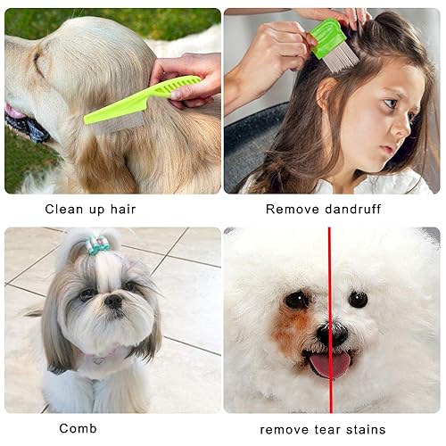 Miniatura 7 de Lamoutor Peine de pulgas para mascotas, peine de dientes finos y peines de acero inoxidable para mascotas, 7 unidades para perros, gatos y mascotas