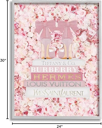 Vista 24 de Stupell Industries Pink Fashion Heals with Glam Books and Rose Details, Design by Amanda Greenwood White Framed Wall Art, 16 x 20