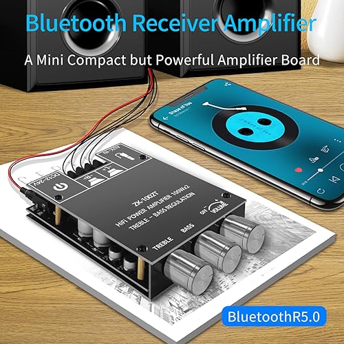 Miniatura 7 de ZK-1002T 100W+100W Bluetooth Amplifier Board with Treble and Bass Control, 2.0 Channel Stereo Audio Mini Power Amplifier Board, TPA3116D2 Chip DC