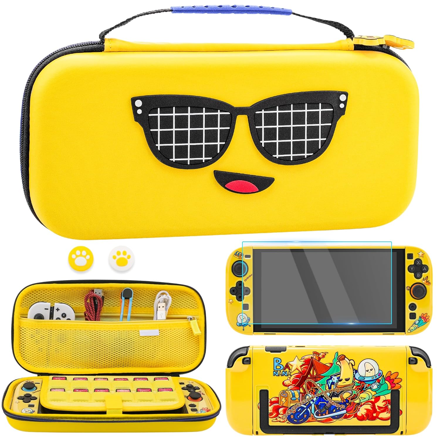 RHOTALL Carrying Case for Nintendo Switch 2 (2025), Hard Shell Portable Protective Travel Case Pouch Storage Bag for Fortnite Peely Switch 2 with 12 Game Card Slots, Screen Protector, Yellow