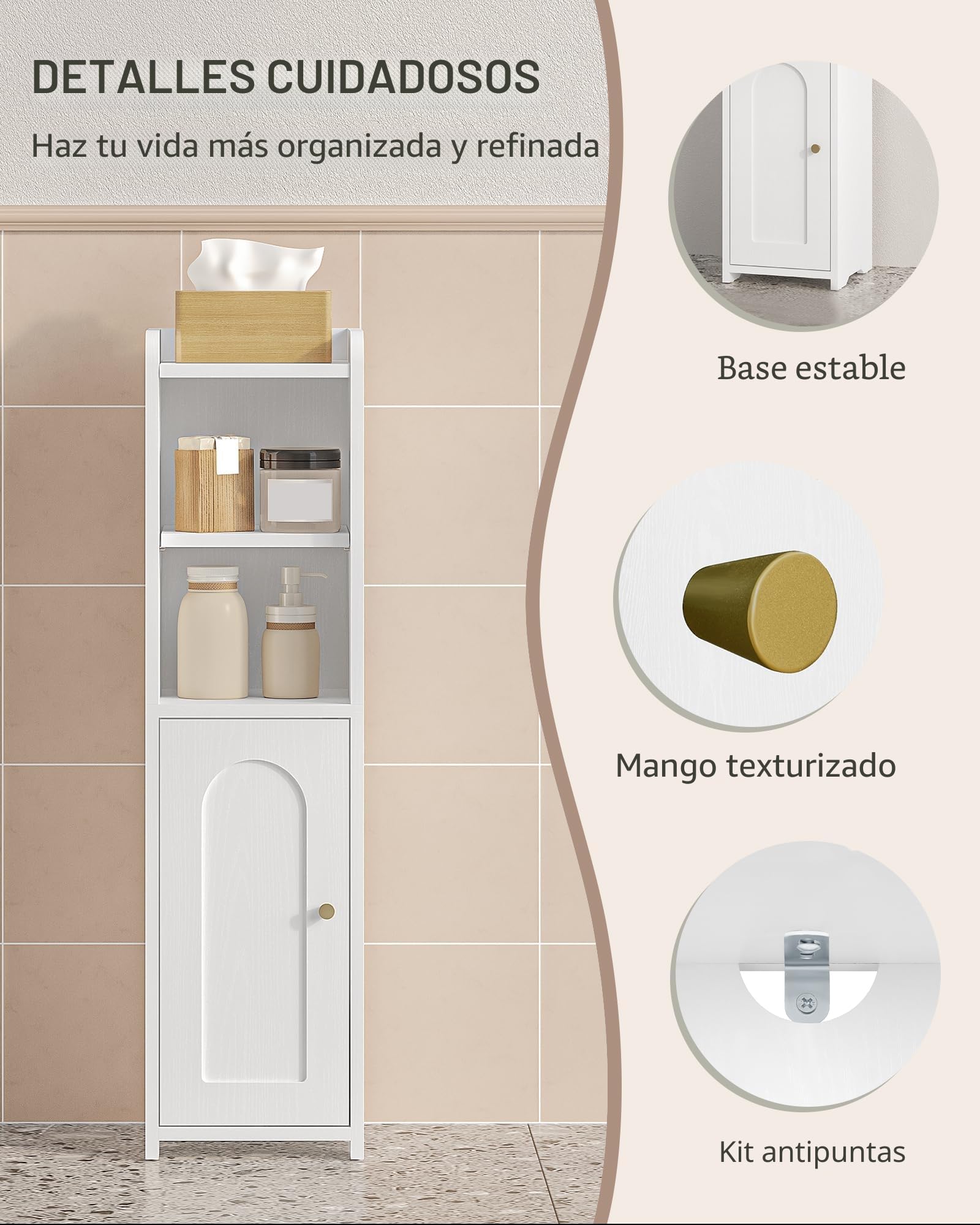 Hzuaneri Armario de Baño, Estantes Ajustables, 20 x 20 x 75 cm, Blanco | Mueble de Baño con Puertas, Armario de Esquina, Estantería Estrecha para, Columna de, BC19703X