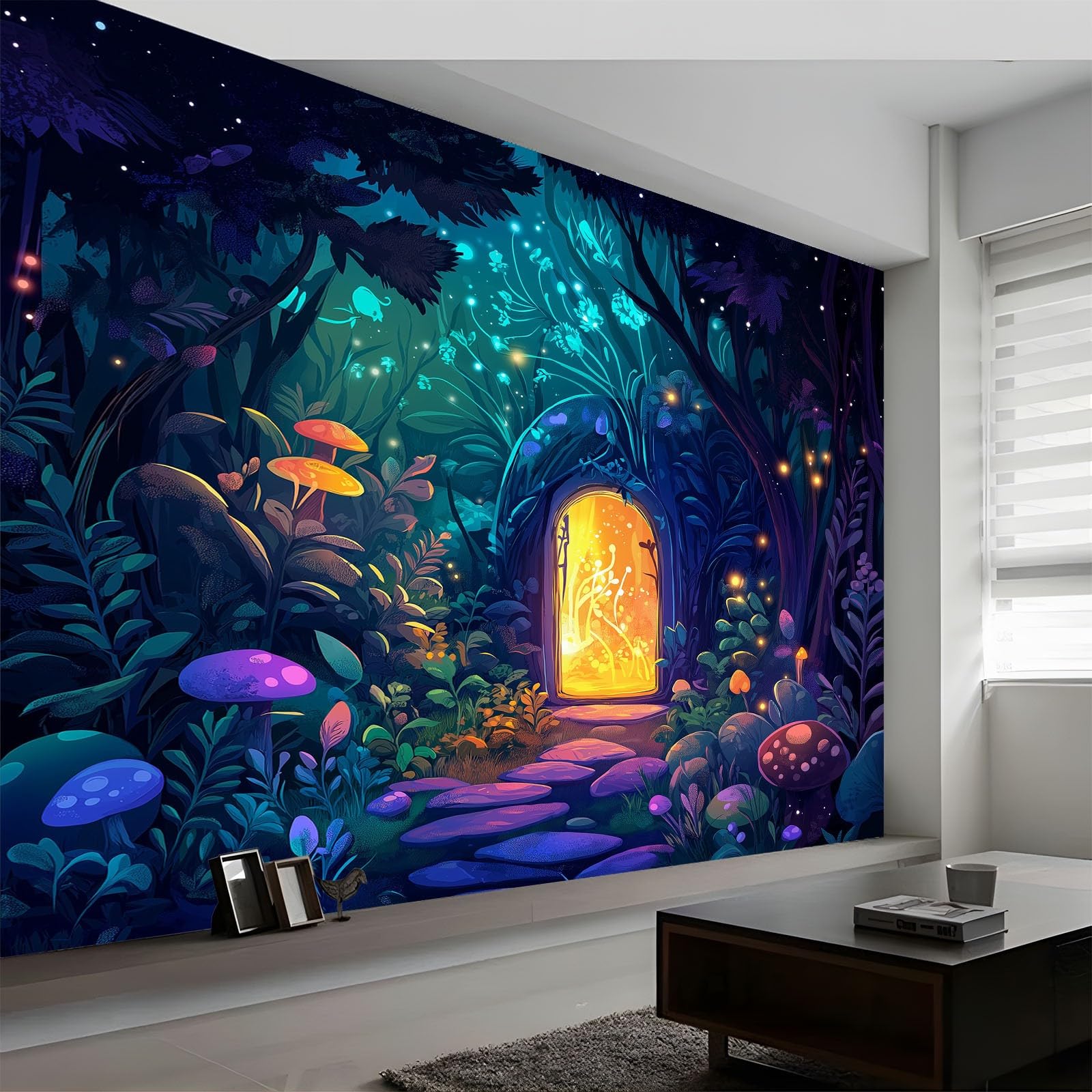 Generico Magiczny las z grzybami tapeta efekt 3D, 500 x 280 cm fototapeta z włókniny | Dekoracja ścienna tapeta do sypialni, kolor