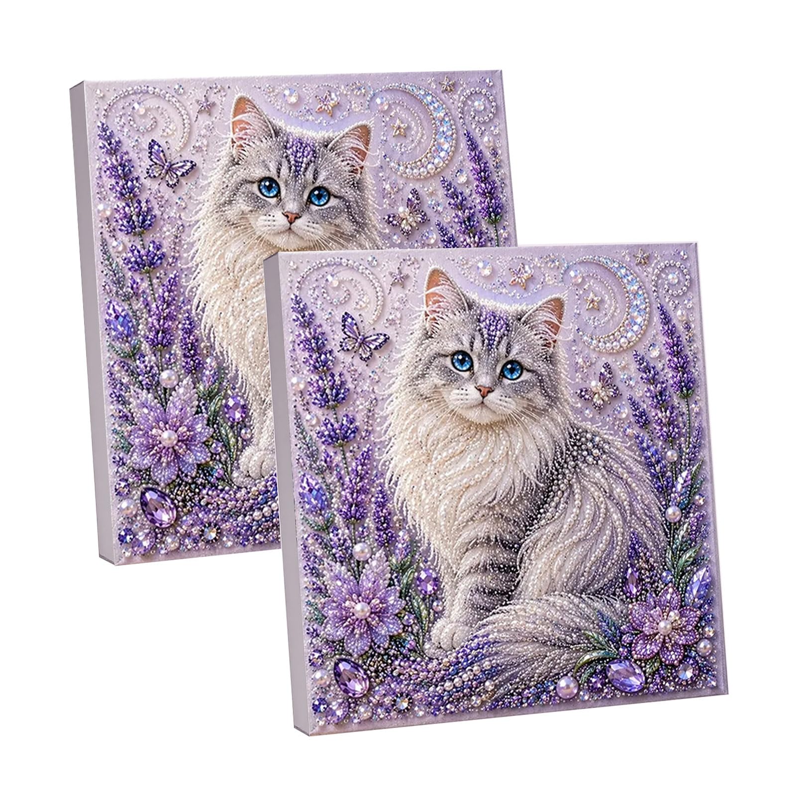 2PCS Animal Theme Pearl Art Kits for Adults Cat, 3D DIY Pearl Diamond Painting Art Kit with Frame, DIY Beads Decorations Crafts, Fall Home Wall Decor, Relaxing & Beginner-Friendly