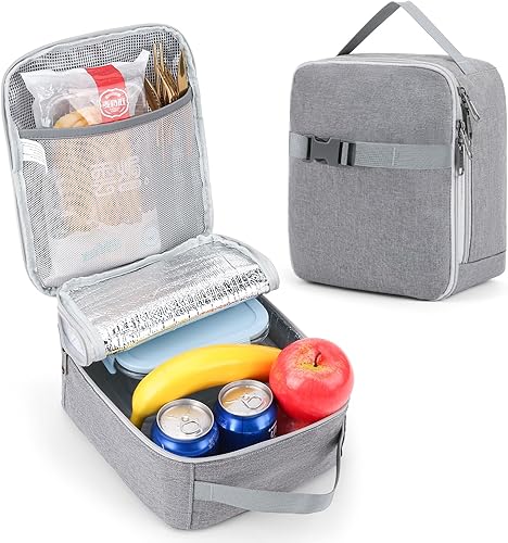 XQXA Bolsa de almuerzo aislada  Lonchera reutilizable gruesa térmica, suave, a prueba de fugas, para adultos, oficina, viajes, picnic (gris-L)