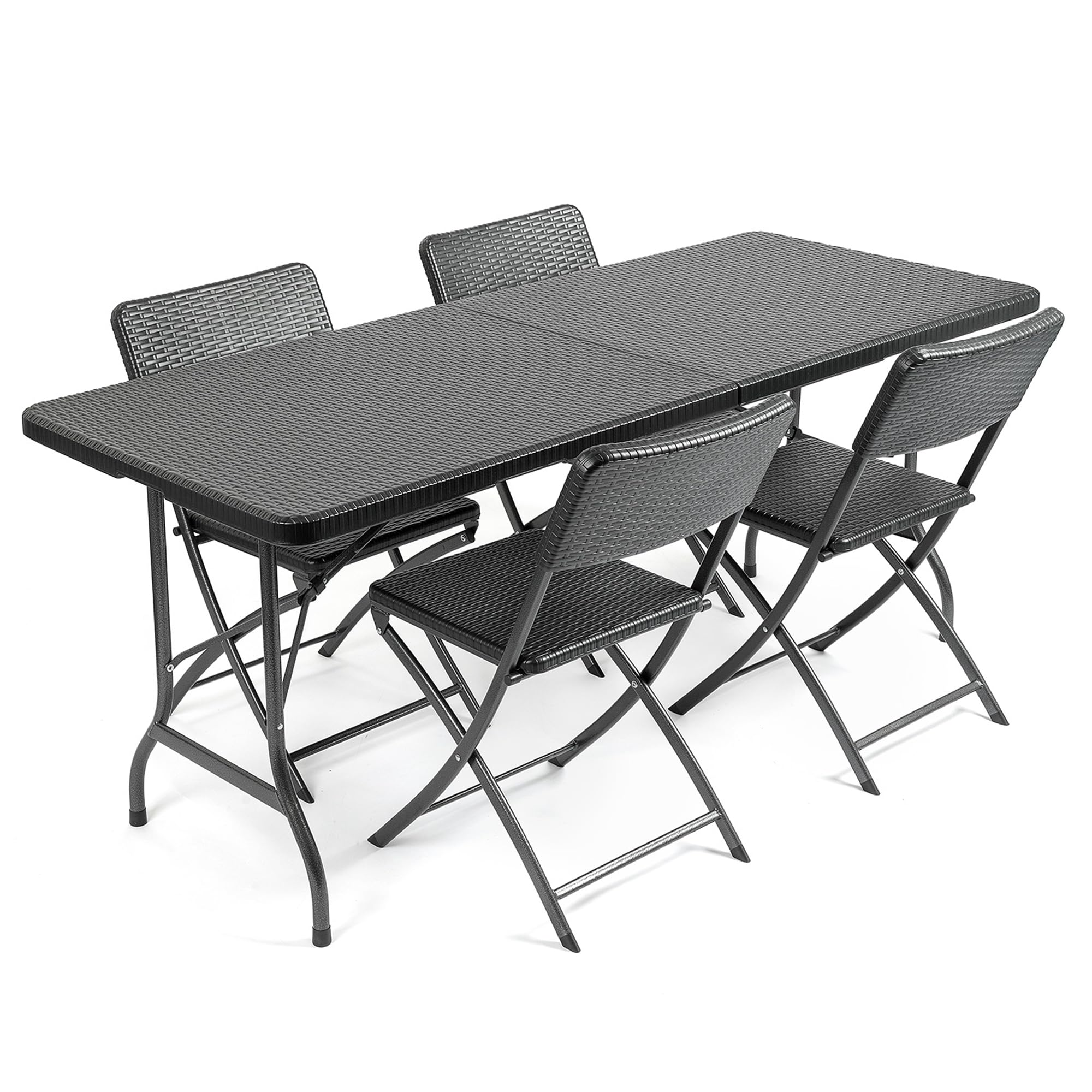 CHRISTOW Garden Tables and Chairs Rattan Effect Folding Patio Furniture (5 Piece Set) (6ft)