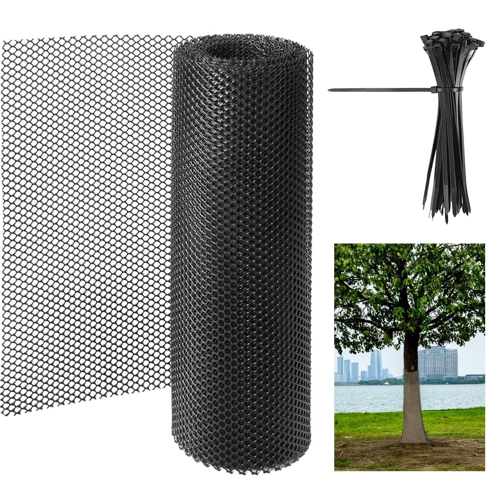 20 Ft Mesh Tree Guard Trunk Protectors, Flexible Garden Netting for Tree Bark Protection Against Deer, Mowers & Trimmers, Tree Bark Protector– Includes 100 Ties
