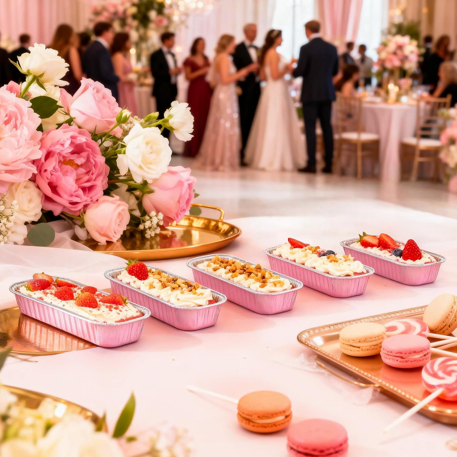 50 PACK Mini Cake Pans with Lids and Spoons,Rectangular Aluminum Foil Bread Pan,Mini Loaf Pans and Food Containers with Lids(Pink,6.8oz) - Image 2