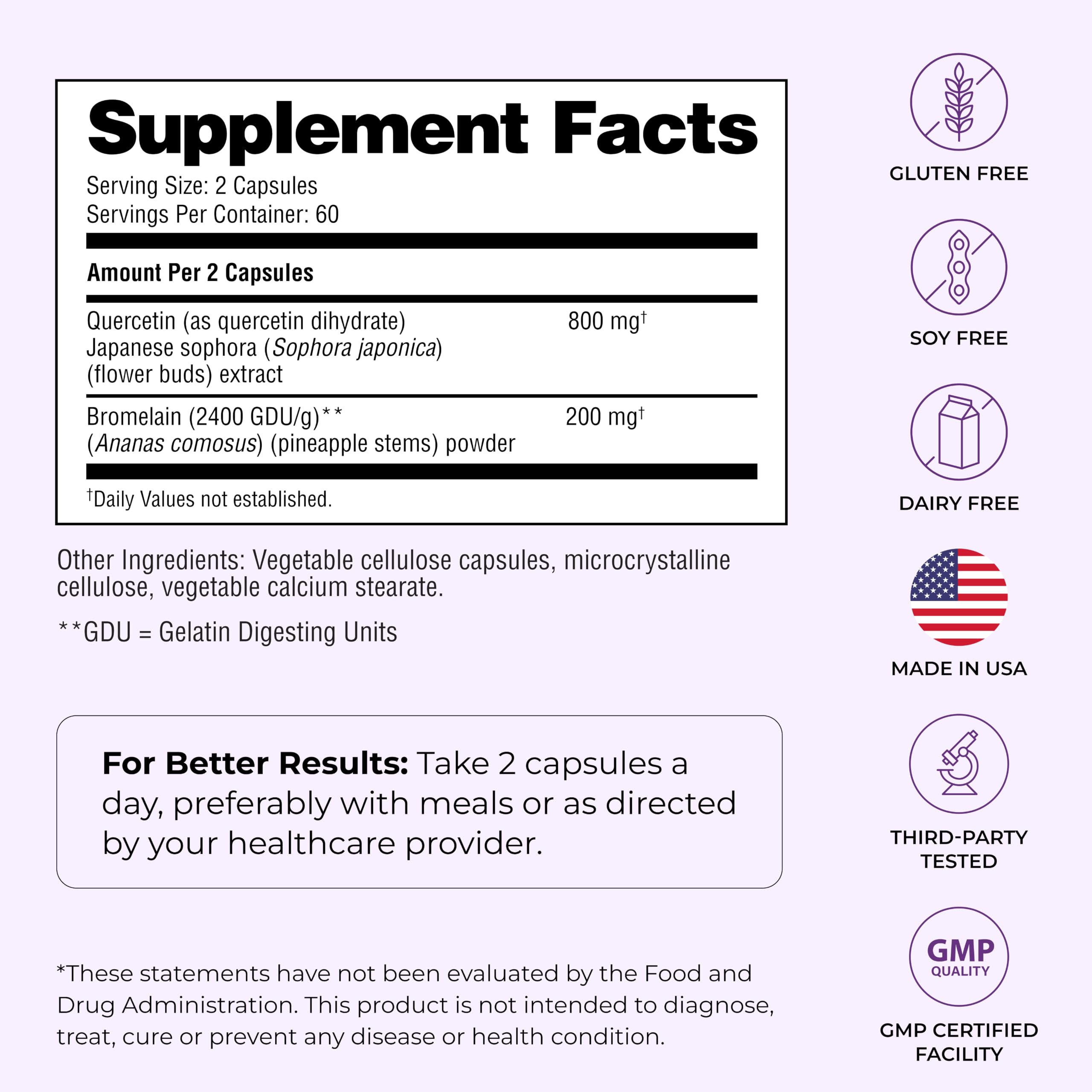 Quercetin with Bromelain 500mg Capsules - Immune Support Supplement 120 Ct — Amazon image 6