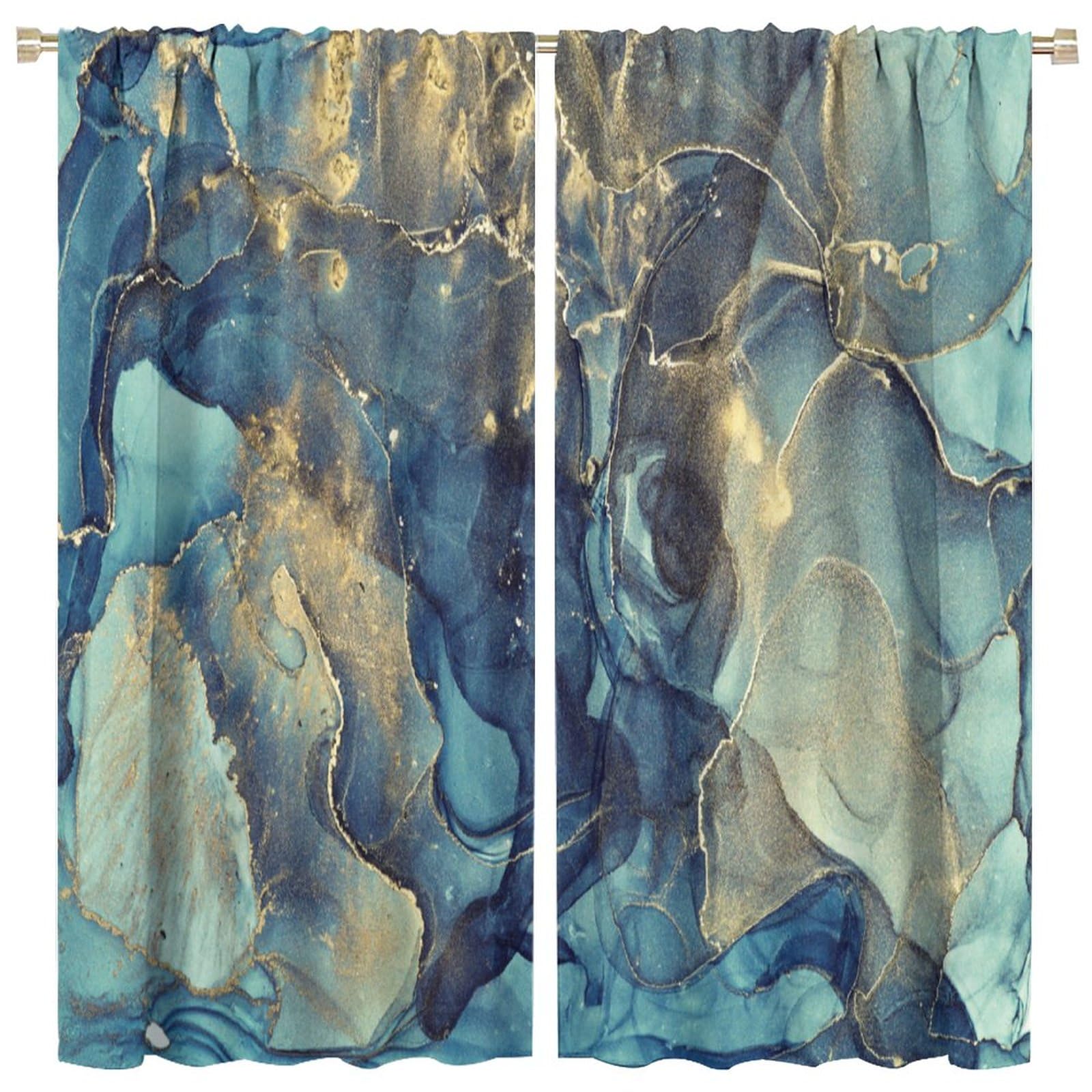 HZOHNAGO Green Marble Curtain Colorful Modern Abstract Art Blackout Print Rod Pocket Window Drapes for Bedroom Living Room 63x63in