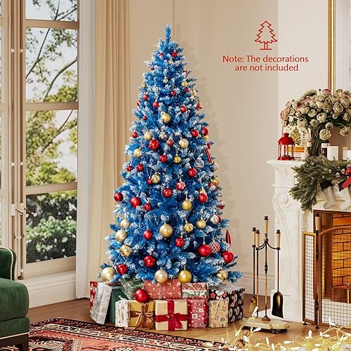 Vista 97 de Goplus 7.5ft Pre-lit Artificial Christmas Tree, Hinged Premium Spruce Xmas Full Tree with 1346 PVC Tips, 400 LED Lights, Folding Metal Stand, for