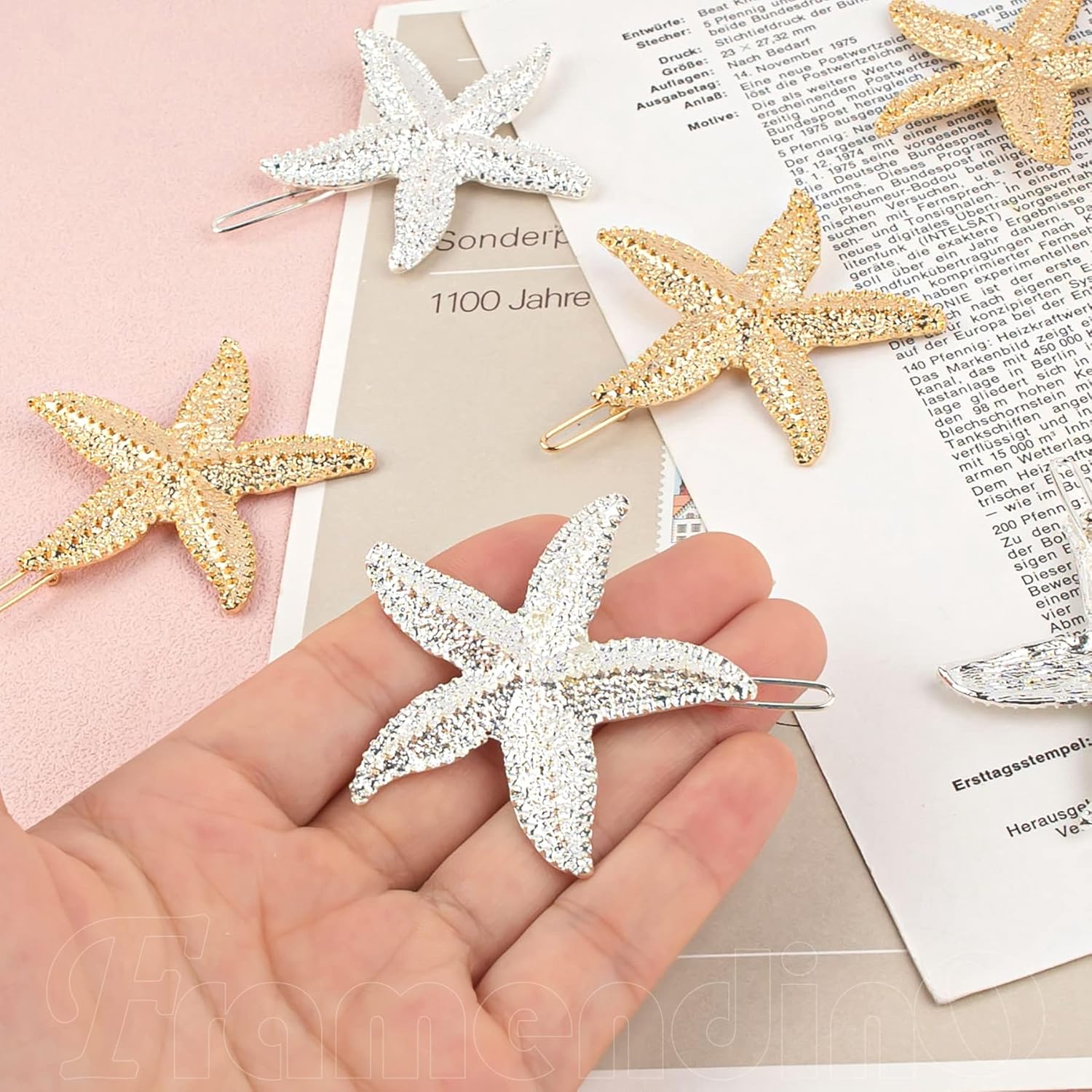 Framendino, 8 Pack Starfish Hair Clip Mermaid Hairpin Beach Sea Pins for Girls Women Gold Silver - Image 6